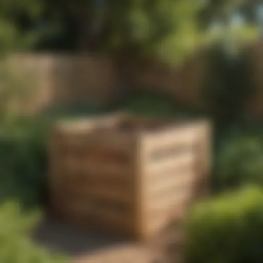 Elegant wooden compost bin in a serene garden setting