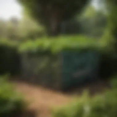 Wire Mesh Compost Bin in Greenery Wire mesh compost bin with lush greenery surrounding it