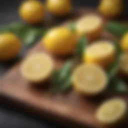 Fresh lemons and zest on a cutting board