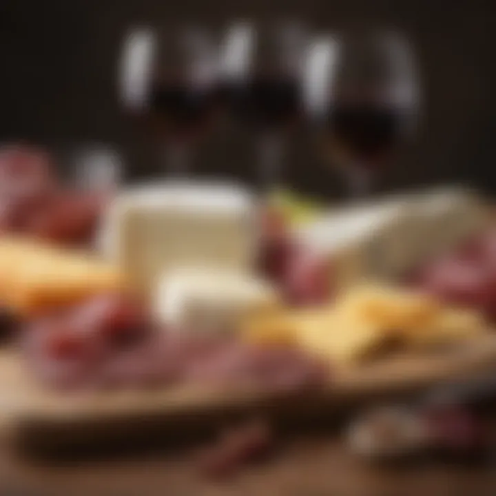 Assortment of cheese and charcuterie paired with red wine