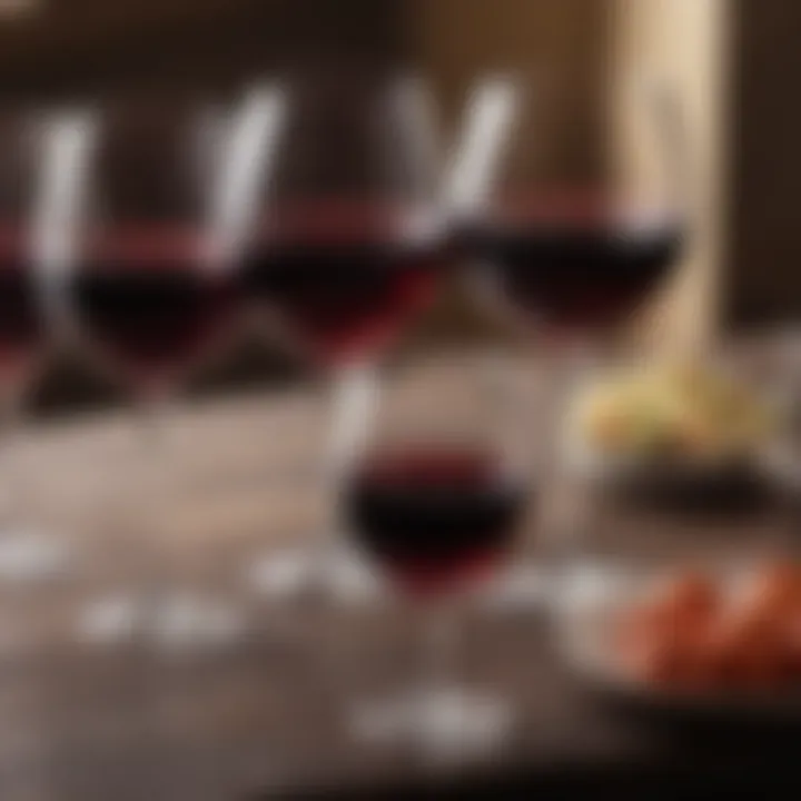 Selection of varied red wine glasses arranged on a table