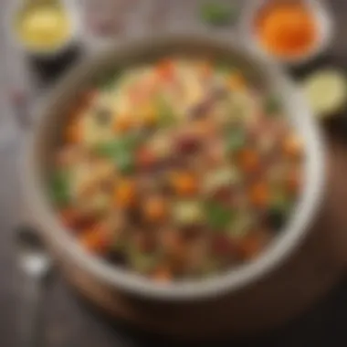 Nutritious Quinoa Salad Delight An elegant bowl of quinoa salad topped with a variety of colorful ingredients