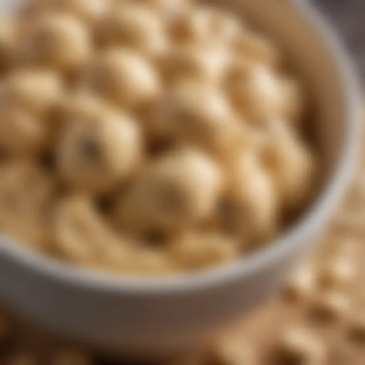 A close-up of a bowl filled with creamy cookie dough, showcasing its smooth texture and golden hue.