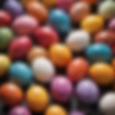 Vibrant dyed eggs displayed on a table