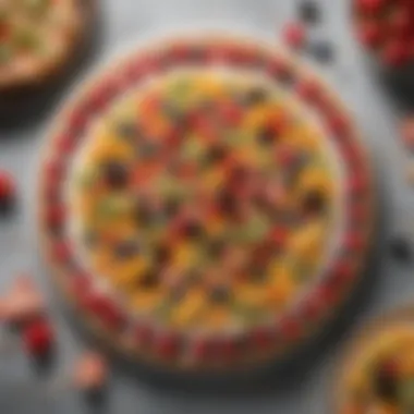 Exquisite Display of Fruit Pizza An elegantly presented fruit pizza on a decorative platter.