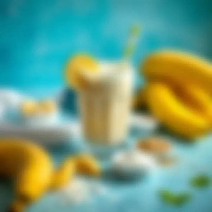 Essential Ingredients for a Banana Milkshake Ingredients laid out for banana milkshake preparation