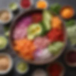 Colorful assortment of poke bowl ingredients