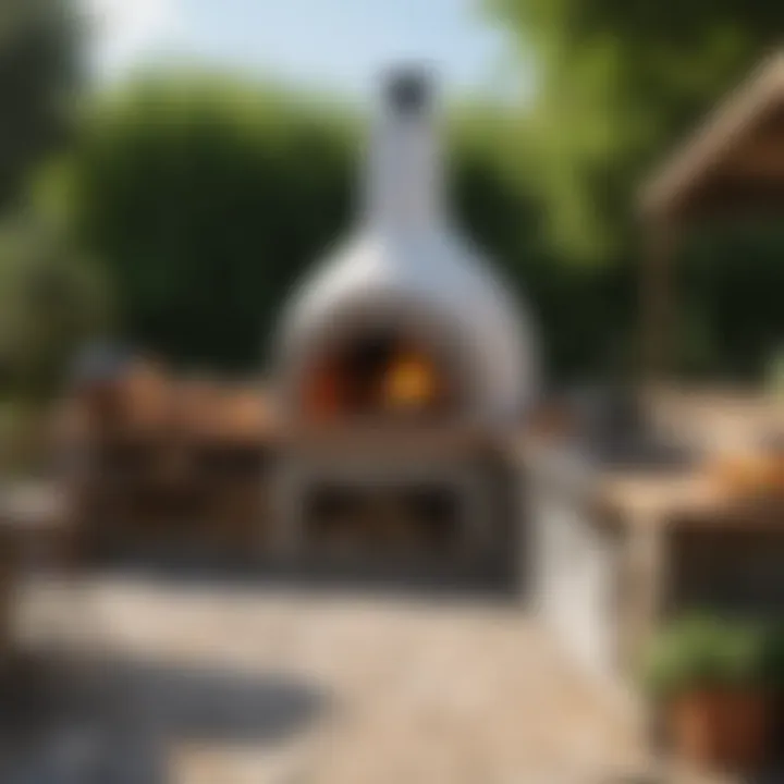Stylish outdoor kitchen featuring a wood oven