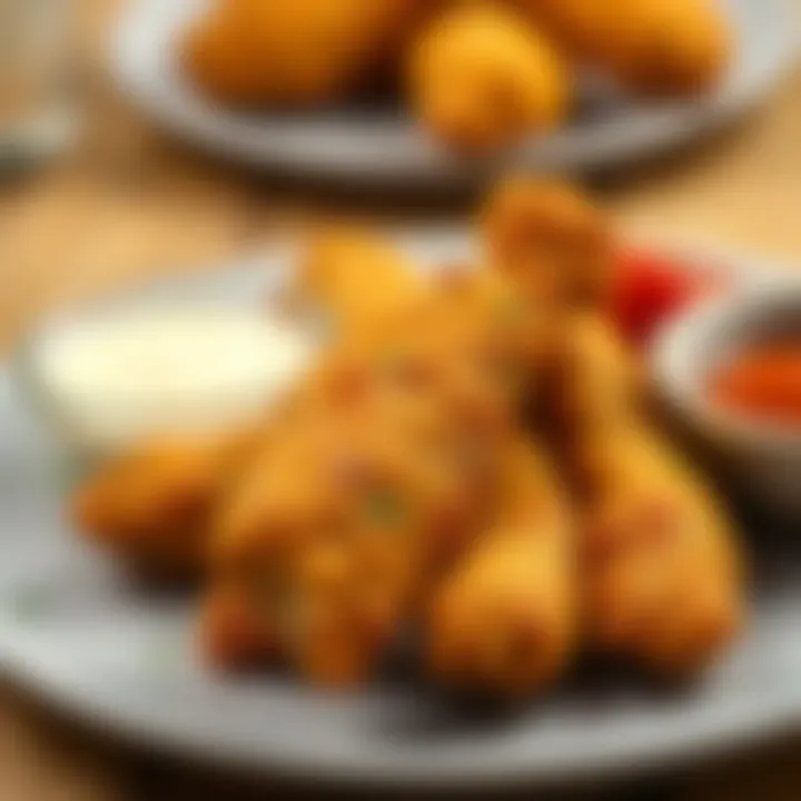 Plated Chicken Tenders with Dips Plate of perfectly cooked chicken tenders with dipping sauces