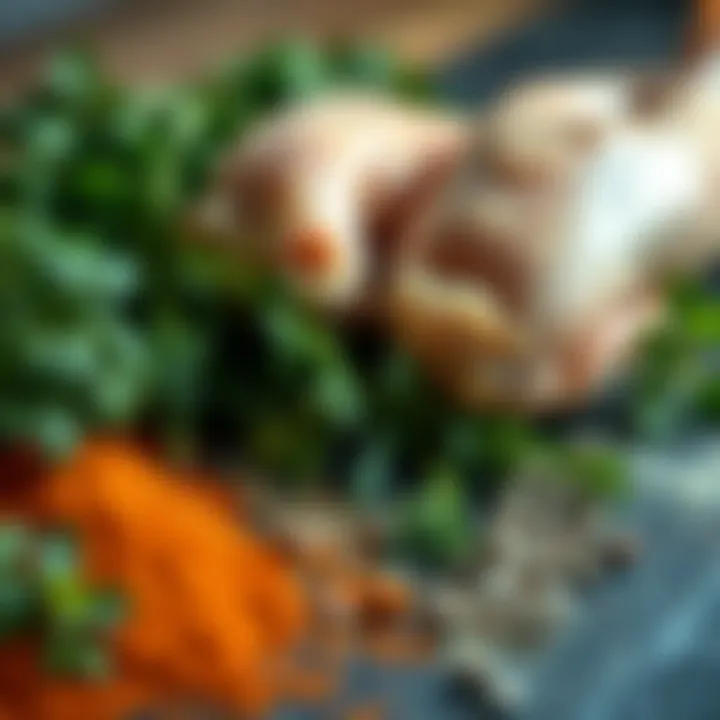 Herbs and Spices for Chicken Fresh herbs and spices laid out for chicken seasoning