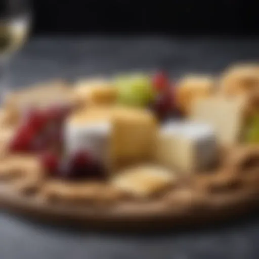 An artfully arranged cheese and crackers platter featuring various textures and colors