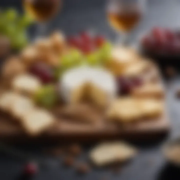 A selection of gourmet cheeses paired with fresh grapes and artisan crackers