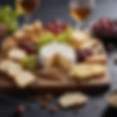 Gourmet Cheese and Pairings A selection of gourmet cheeses paired with fresh grapes and artisan crackers