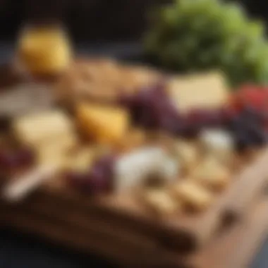 A beautifully styled cheese platter showcasing different cheese types and garnishes