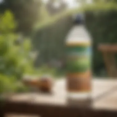 Natural Weed Killer Solution Natural weed killer solution in a spray bottle placed on a garden table
