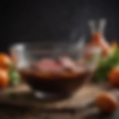 The Final Creation of Beef Stock Rich, dark beef stock in a clear bowl