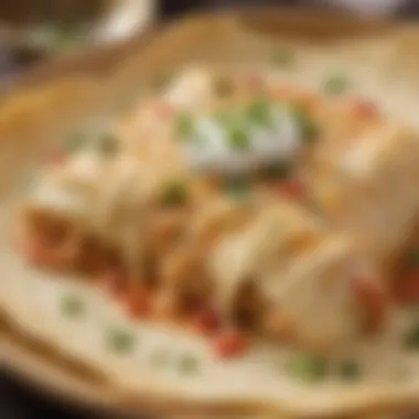 Close-up of the luscious cream cheese filling nestled within a corn tortilla