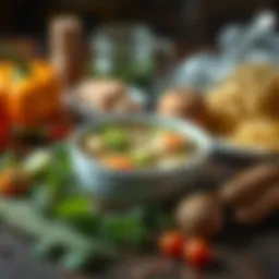 Fresh ingredients for chicken noodle soup including vegetables and spices