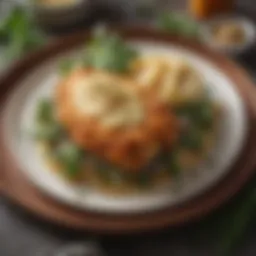 Deliciously crispy parmesan chicken on a plate garnished with herbs