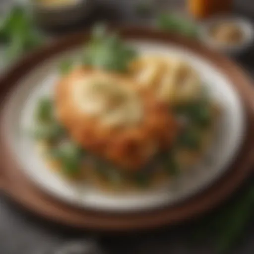 Deliciously crispy parmesan chicken on a plate garnished with herbs