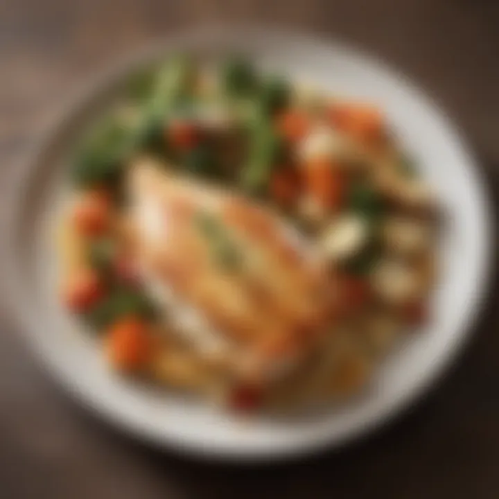 A beautifully plated dish of parmesan chicken with a side of vegetables