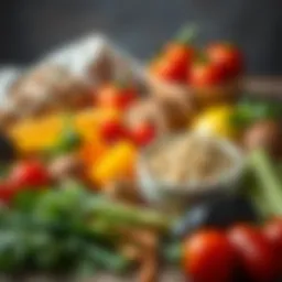Colorful assortment of fresh ingredients for dog meals