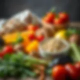 Fresh Ingredients for Nutritious Dog Food Colorful assortment of fresh ingredients for dog meals