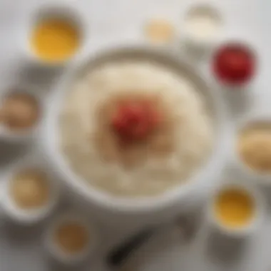 Ingredients laid out for making rice pudding including leftover rice and milk