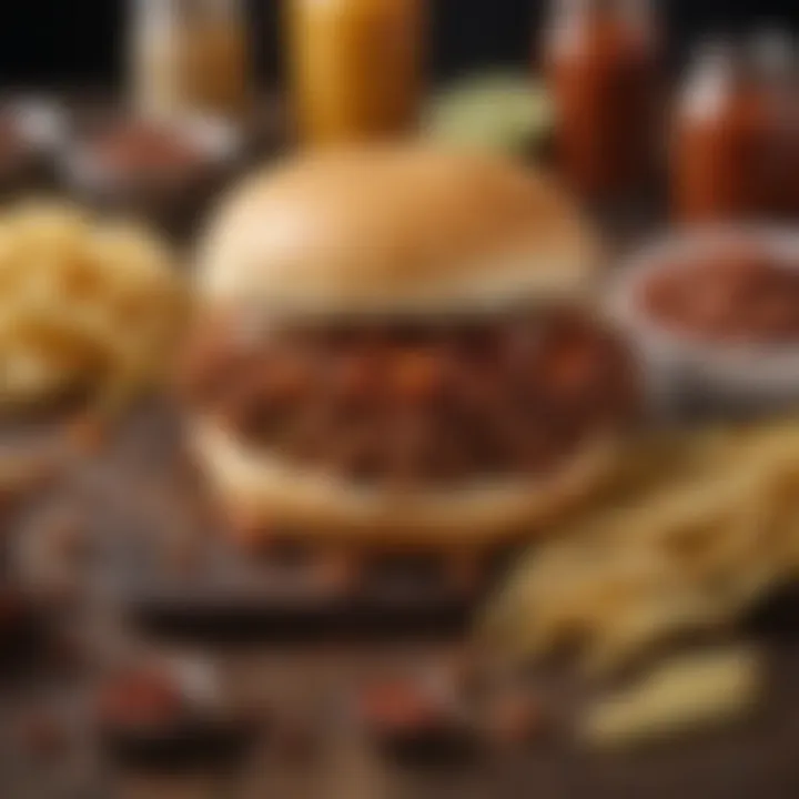 An array of ingredients for making Sloppy Joes, including ground beef and spices