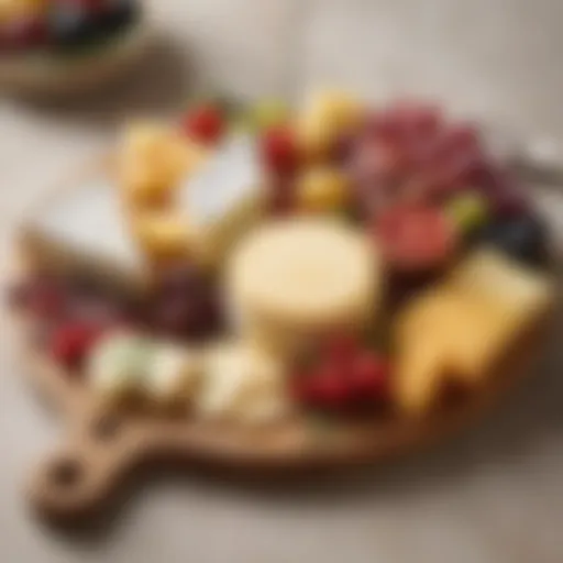 An elegant cheese platter featuring artisanal cheeses and garnishes.