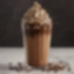 Glistening chocolate drizzle over a frosty mocha frappe
