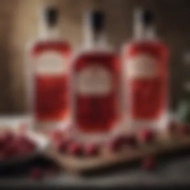 A beautifully arranged collection of fresh cranberries and gin bottles