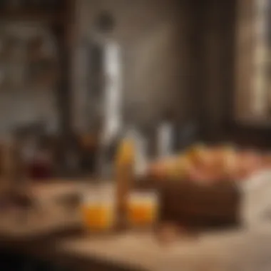 An array of cider-making equipment laid out neatly on a wooden table.