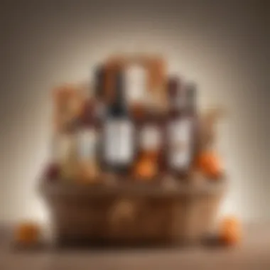 Artistic Packaging of a Gift Basket Artistic packaging of a customized liquor gift basket