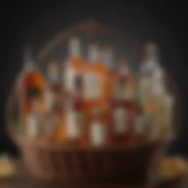 Assorted Spirits in a Gift Basket Elegant arrangement of assorted spirits in a gift basket