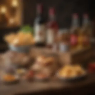 Complementary Snacks for Liquor Gift Baskets Complementary snacks and treats beside a liquor gift basket