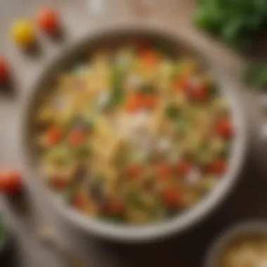 Vibrant Pasta Salad Creation A vibrant bowl of pasta salad with assorted vegetables and herbs