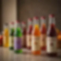 Colorful array of homemade Torani syrups in glass bottles