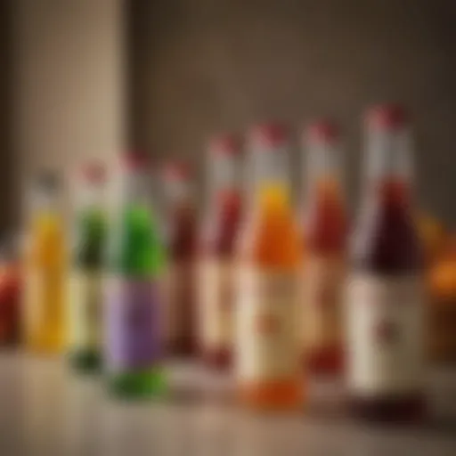 Colorful array of homemade Torani syrups in glass bottles