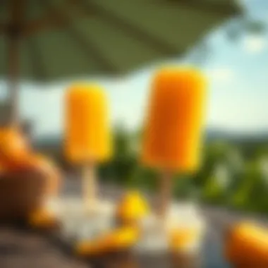 Outdoor Pleasure A serene outdoor setting with mango popsicles ready to be enjoyed