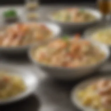 Variety of Shrimp Alfredo Dishes A selection of shrimp Alfredo variations on a table
