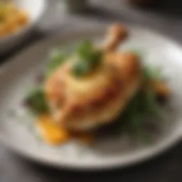 A beautifully plated Crispy Cheddar Chicken dish garnished with fresh herbs