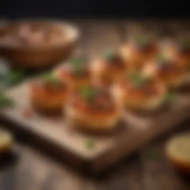 Savory Bites: A Rustic Touch to Your Feast Creative savory bites displayed on a rustic wooden board