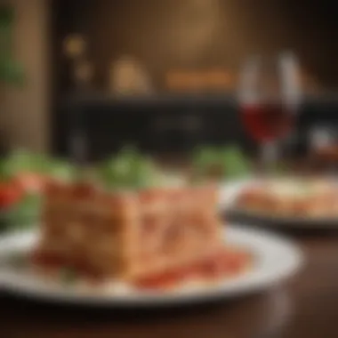 An Elegant Fusion: Dining with Pizza Lasagna An elegant dining setup featuring pizza lasagna
