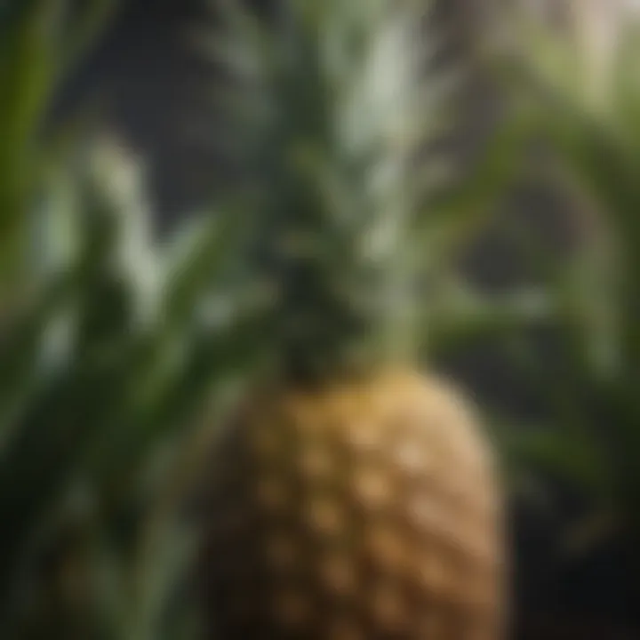 Healthy pineapple fruit hanging from the plant