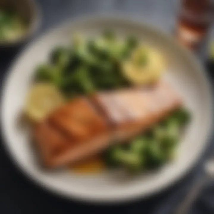 A plate of grilled salmon with a side of steamed broccoli