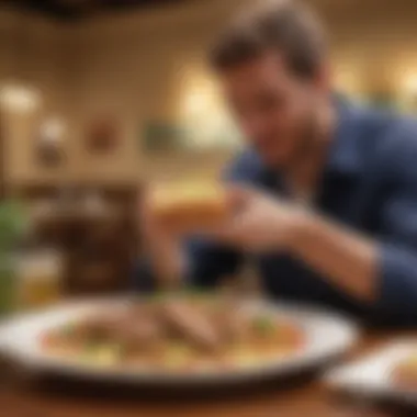 A customer enjoying a popular dish from Olive Garden's menu