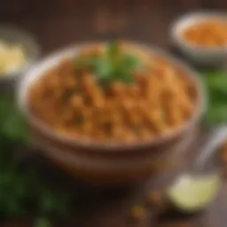 A vibrant bowl of curried chick peas garnished with fresh herbs