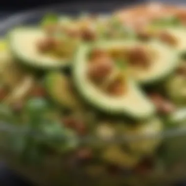 Nutrient-Packed Avocado Salad: A Keto Essential Close-up of a rich avocado salad with nuts