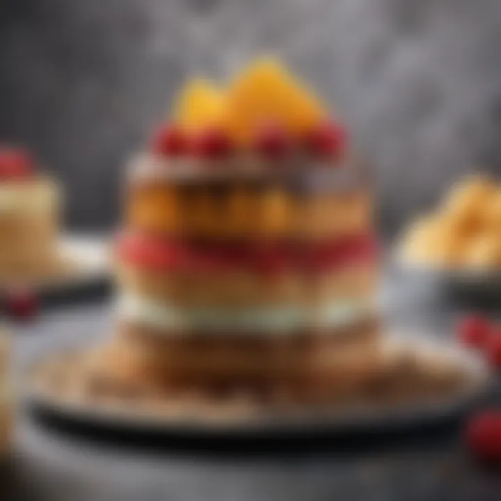 A stunning dessert display featuring multiple cakes enhanced with lust dust, showcasing culinary artistry.